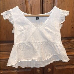 SHEIN White Eyelet Ruffle Sleeve Blouse